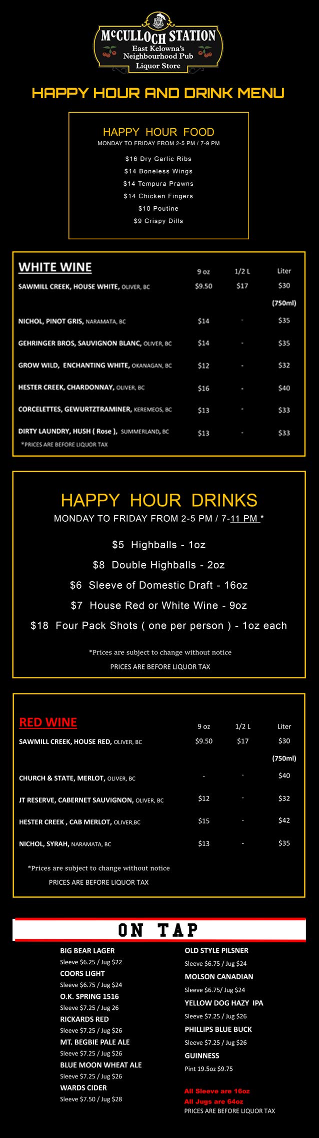image of pub menu