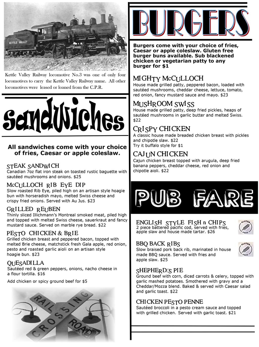 image of pub menu